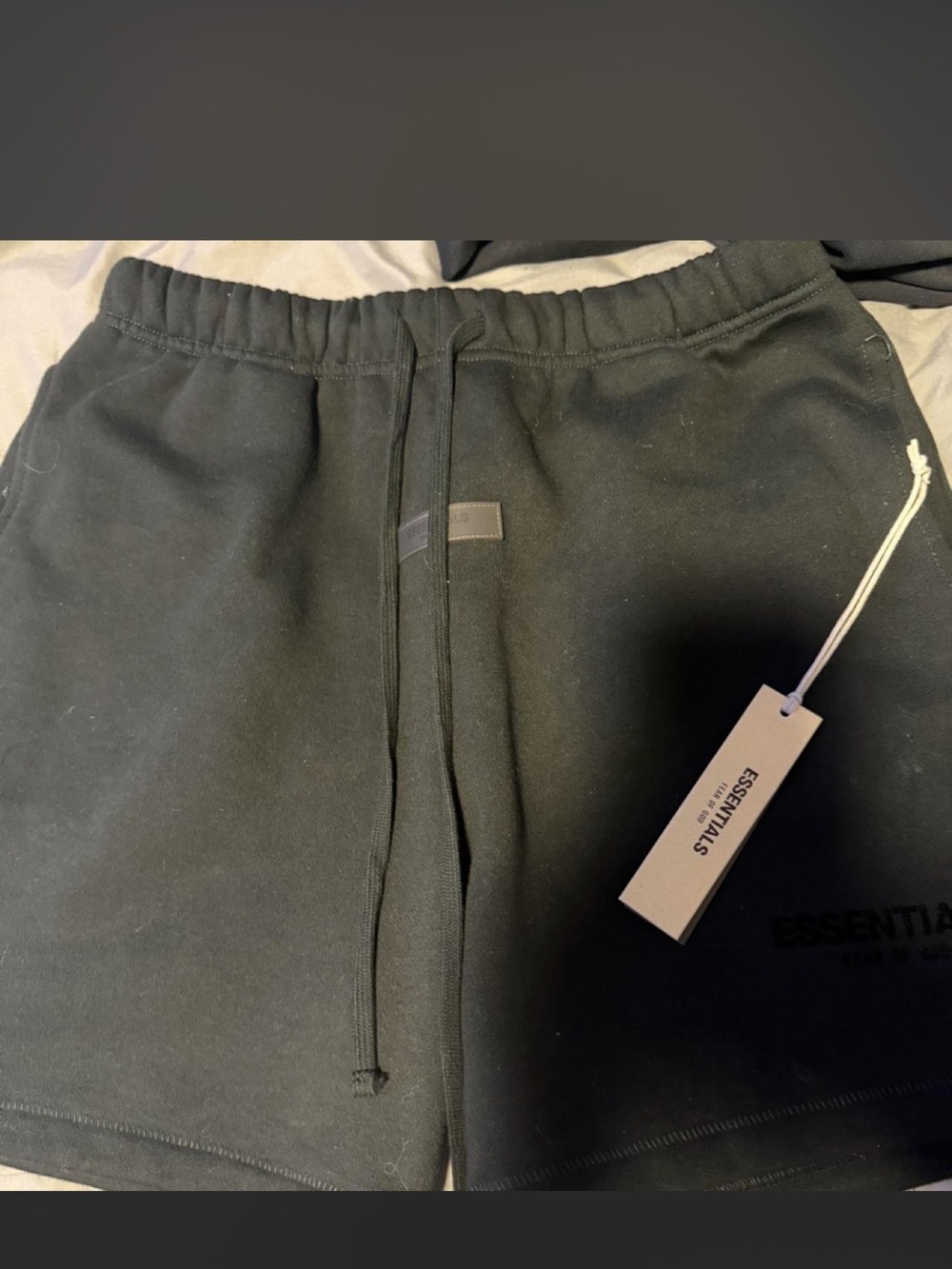 Essentials Men’s Black Drawstring Sweat Shorts with Logo Tag